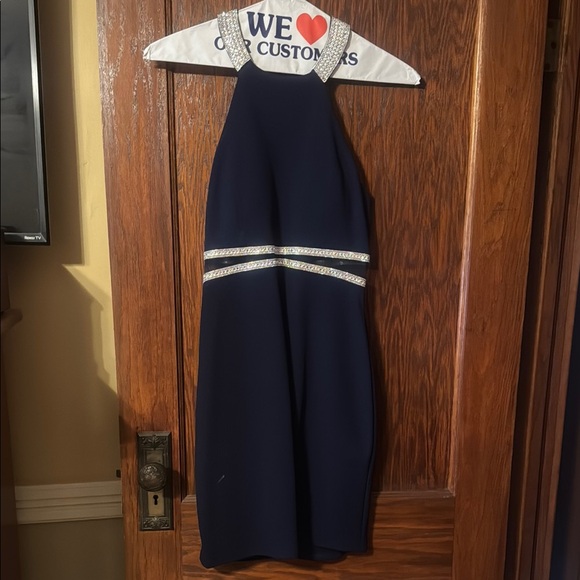 My Michelle Dresses & Skirts - Navy Halter Dress with Silver Accents
